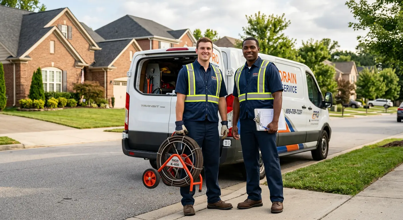 Sewer and drain service team with equipment ready for work in Orangetown