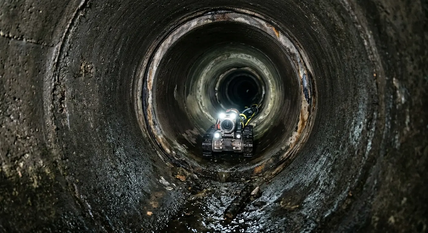 Robotic sewer camera inspecting pipe interior for Drain Snake Service in Orangetown